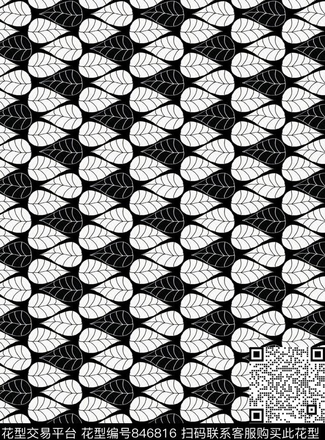 趣味线条叶子传统印花华亿平台下载（图片编号: 846816） - 瓦栏（Walan）