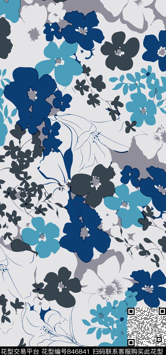 抽象花卉女装传统印花华亿平台下载（图片编号: 846841） - 瓦栏（Walan）