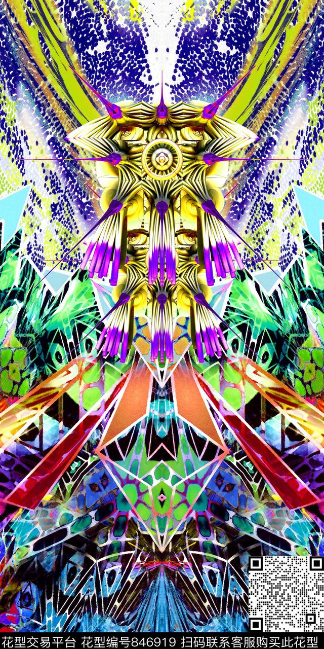 抽象几何对称数码印花华亿平台下载（图片编号: 846919） - 瓦栏（Walan）