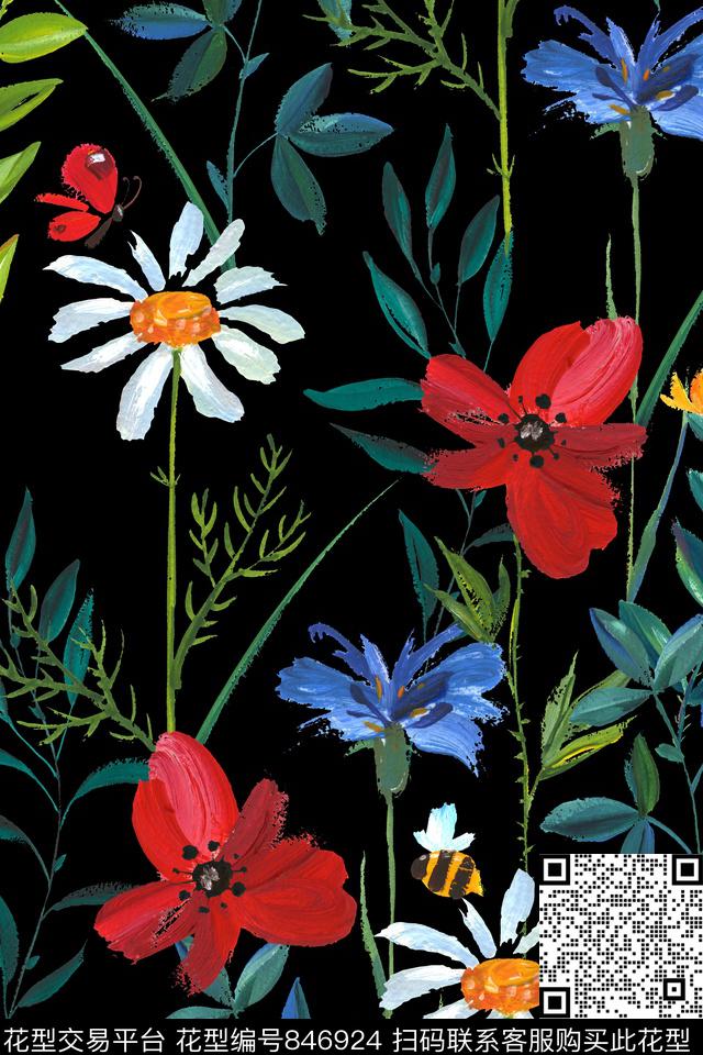 花卉油画笔触数码印花华亿平台下载（图片编号: 846924） - 瓦栏（Walan）