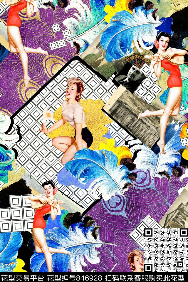 欧式复古美女数码印花华亿平台下载（图片编号: 846928） - 瓦栏（Walan）