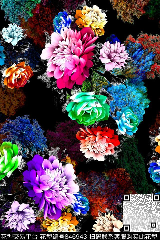 花卉树木树纹数码印花华亿平台下载（图片编号: 846943） - 瓦栏（Walan）