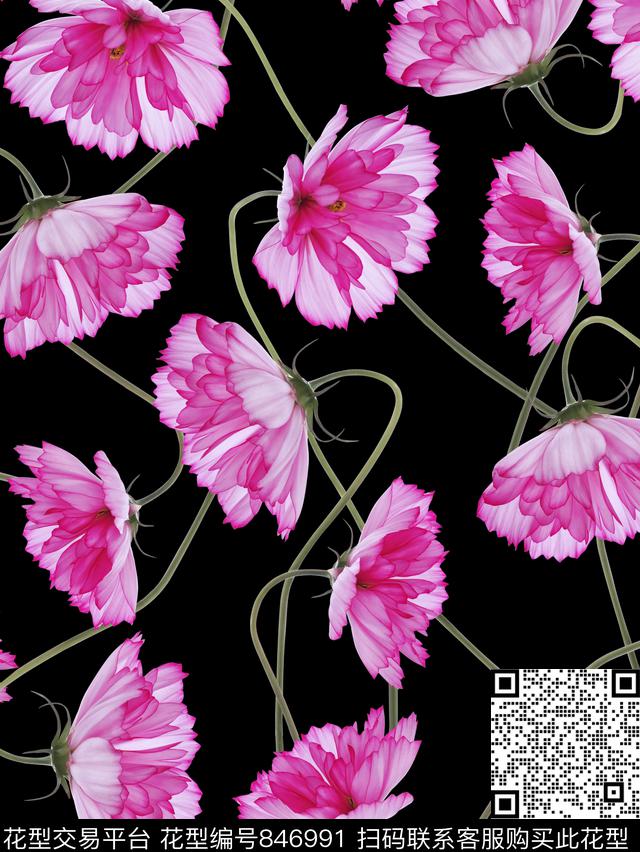 花卉花朵时尚数码印花华亿平台下载（图片编号: 846991） - 瓦栏（Walan）