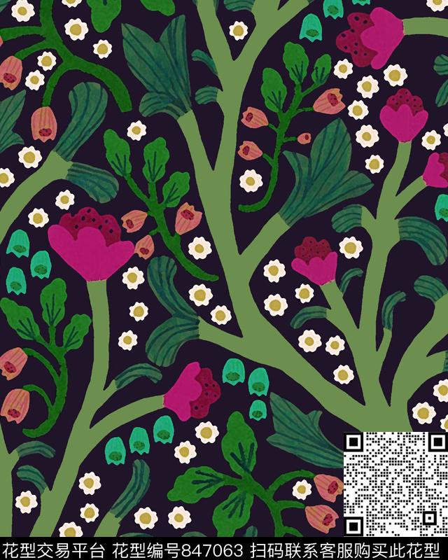 民族花朵小碎花数码印花华亿平台下载（图片编号: 847063） - 瓦栏（Walan）
