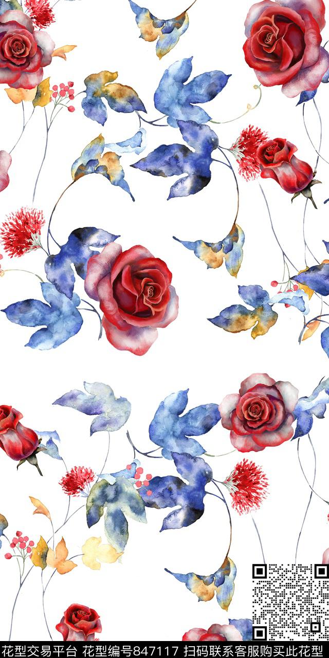 玫瑰花朵花卉数码印花华亿平台下载（图片编号: 847117） - 瓦栏（Walan）