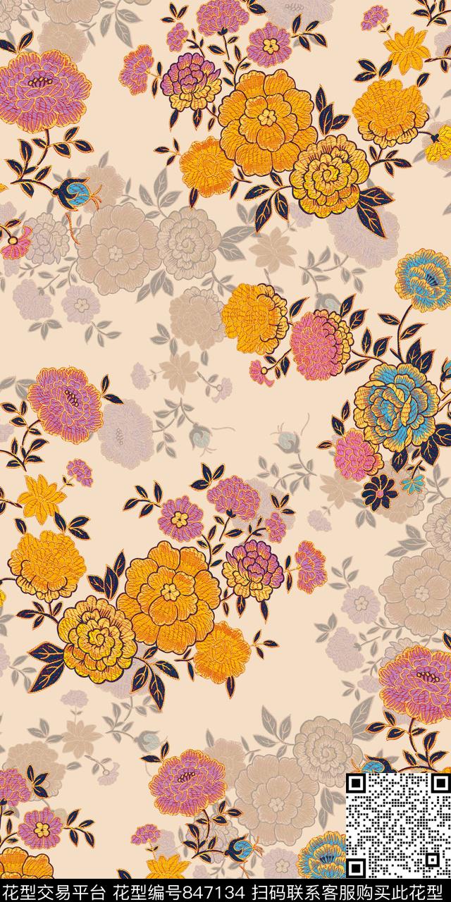 抽象数码印花花卉数码印花华亿平台下载（图片编号: 847134） - 瓦栏（Walan）