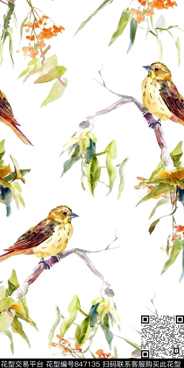 动物工笔清新的小鸟数码印花华亿平台下载（图片编号: 847135） - 瓦栏（Walan）