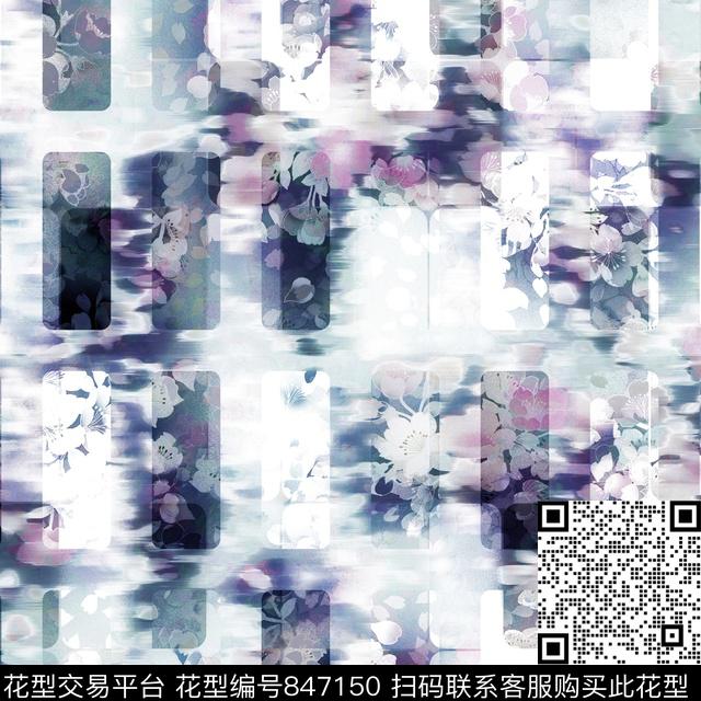 几何樱花花卉隐约朦胧花卉数码印花华亿平台下载（图片编号: 847150） - 瓦栏（Walan）