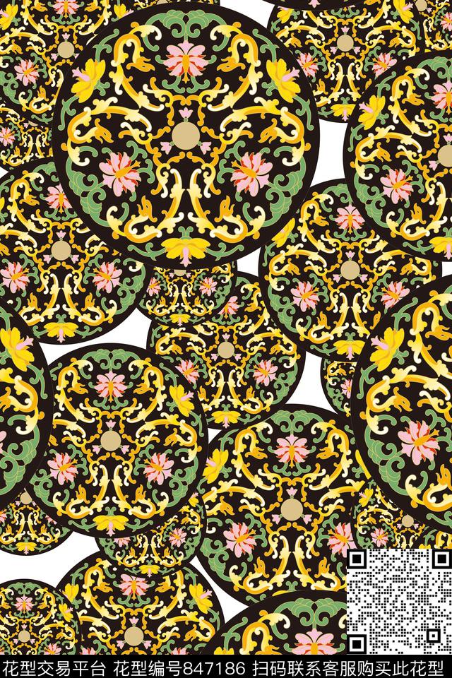 花卉民族风传统印花华亿平台下载（图片编号: 847186） - 瓦栏（Walan）