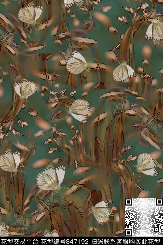 纹理蝴蝶秋天数码印花华亿平台下载（图片编号: 847192） - 瓦栏（Walan）