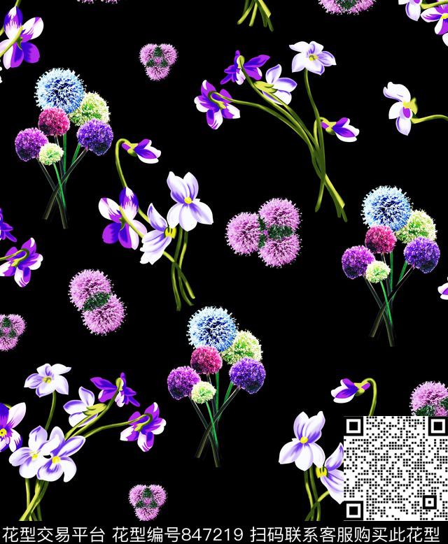 花卉手绘植物数码印花华亿平台下载（图片编号: 847219） - 瓦栏（Walan）