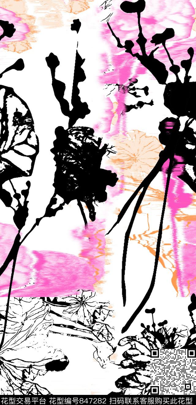 荷花大花花卉数码印花华亿平台下载（图片编号: 847282） - 瓦栏（Walan）