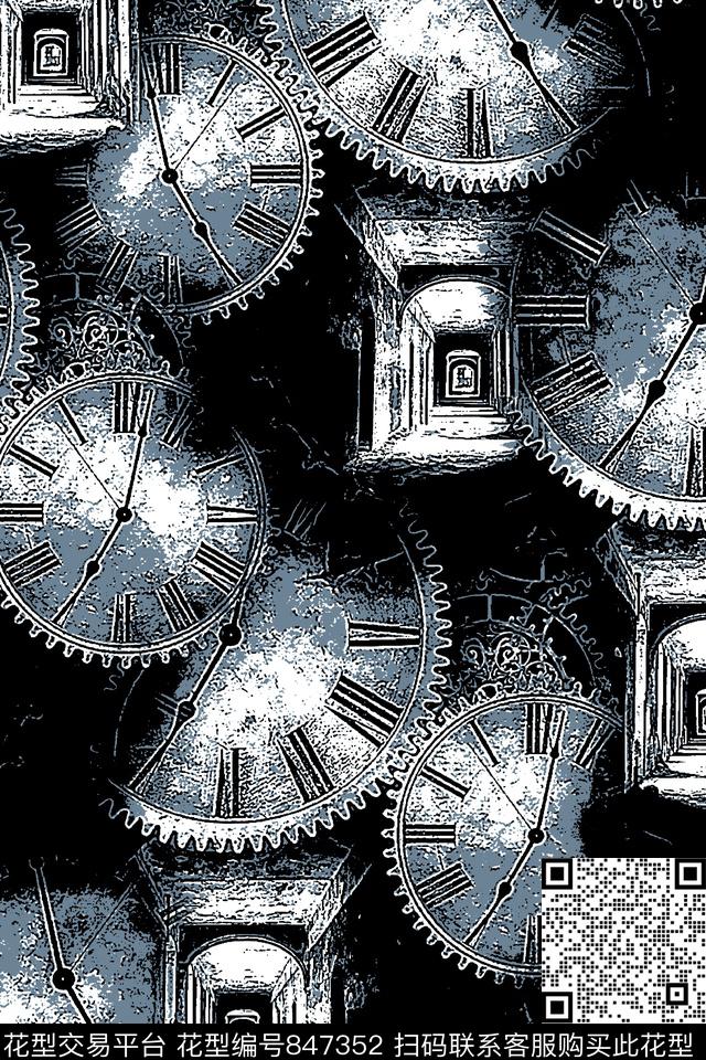 钟表复古表盘抽象纹理传统印花华亿平台下载（图片编号: 847352） - 瓦栏（Walan）