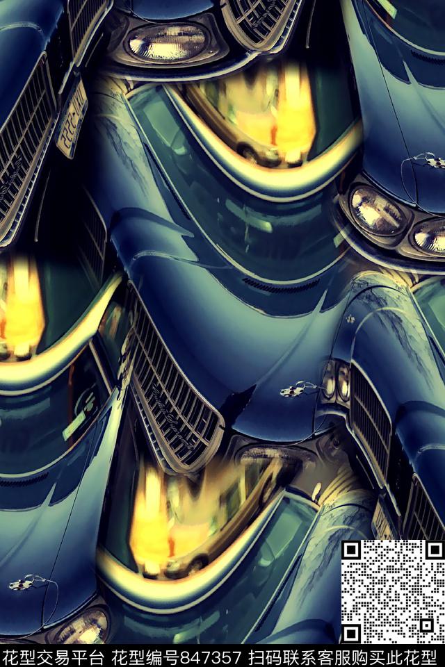 汽车抽象复古数码印花华亿平台下载（图片编号: 847357） - 瓦栏（Walan）