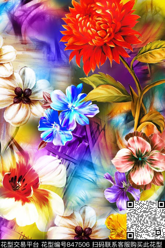 时尚手绘油画数码印花华亿平台下载（图片编号: 847506） - 瓦栏（Walan）