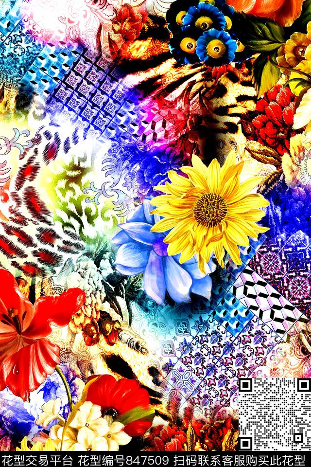 时尚手绘油画数码印花华亿平台下载（图片编号: 847509） - 瓦栏（Walan）