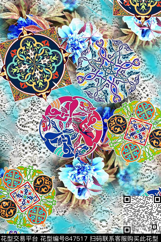 女装复古民族风数码印花华亿平台下载（图片编号: 847517） - 瓦栏（Walan）