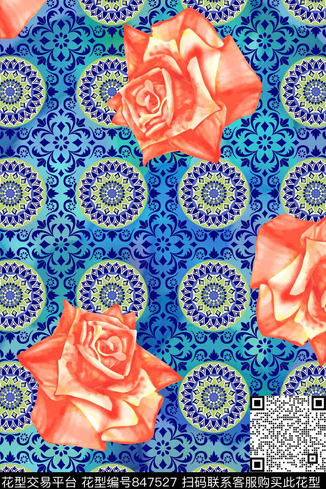 民族风瓷砖花纹花卉数码印花华亿平台下载（图片编号: 847527） - 瓦栏（Walan）