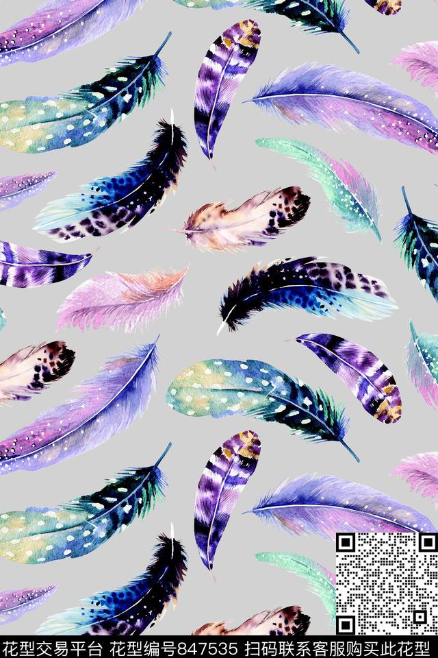 动物纹理羽毛泳装数码印花华亿平台下载（图片编号: 847535） - 瓦栏（Walan）