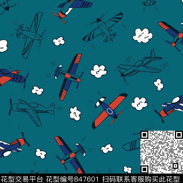 手绘卡通飞机传统印花华亿平台下载（图片编号: 847601） - 瓦栏（Walan）