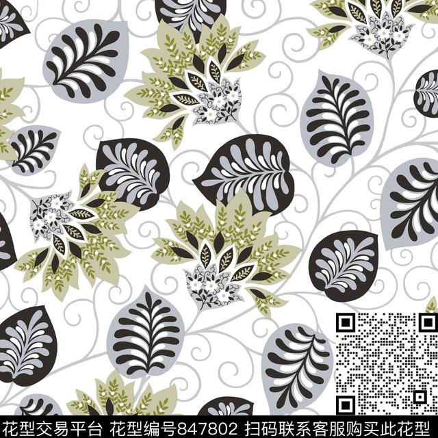 叶子抽象面料传统印花华亿平台下载（图片编号: 847802） - 瓦栏（Walan）