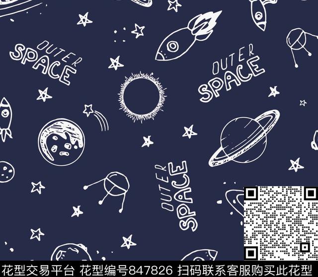 手绘太空飞船传统印花华亿平台下载（图片编号: 847826） - 瓦栏（Walan）