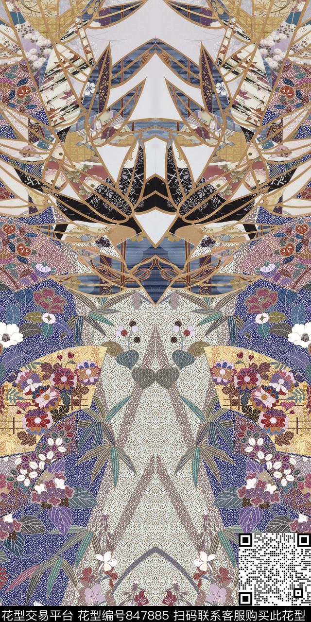 民族风扇子竹子数码印花华亿平台下载（图片编号: 847885） - 瓦栏（Walan）