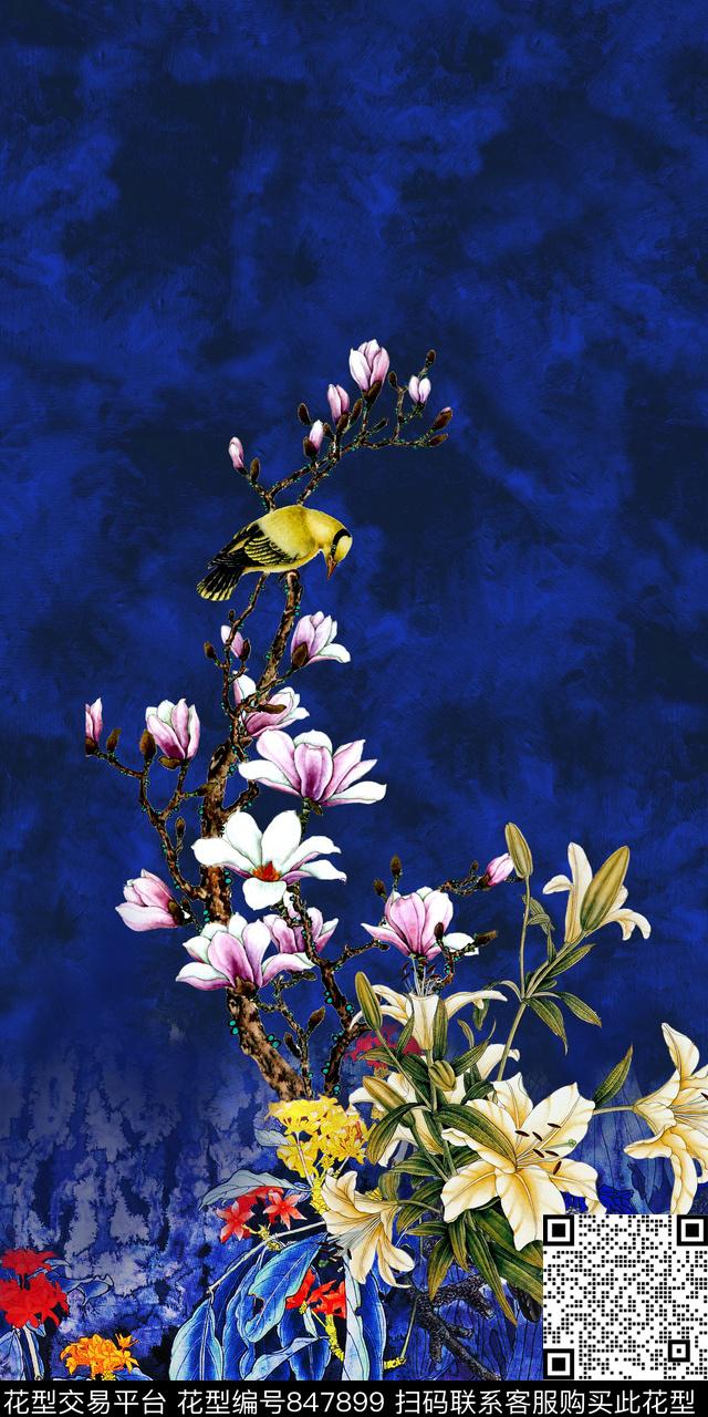 中国风花卉百合数码印花华亿平台下载（图片编号: 847899） - 瓦栏（Walan）
