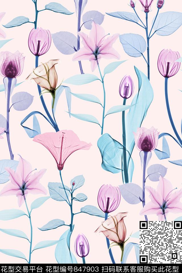 花卉X光透明数码印花华亿平台下载（图片编号: 847903） - 瓦栏（Walan）