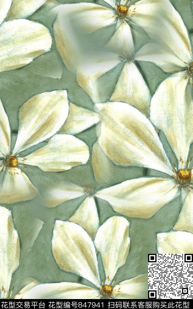 民族风水彩花卉数码印花华亿平台下载（图片编号: 847941） - 瓦栏（Walan）