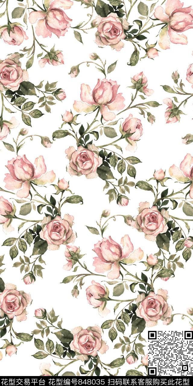 玫瑰花卉花朵数码印花华亿平台下载（图片编号: 848035） - 瓦栏（Walan）