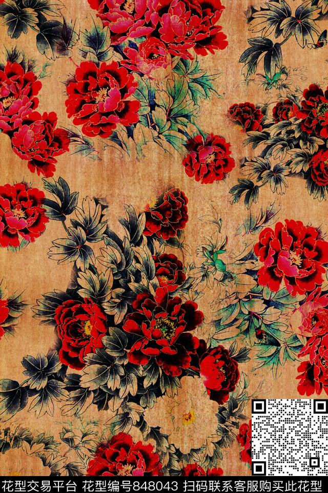 大花花朵花卉数码印花华亿平台下载（图片编号: 848043） - 瓦栏（Walan）