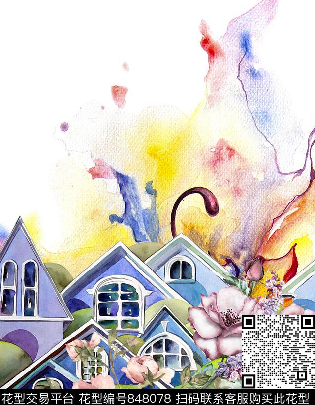 大花花朵花卉数码印花华亿平台下载（图片编号: 848078） - 瓦栏（Walan）