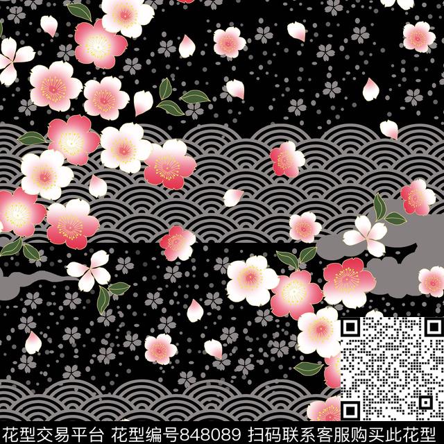 花卉吉祥花卉日式传统印花华亿平台下载（图片编号: 848089） - 瓦栏（Walan）