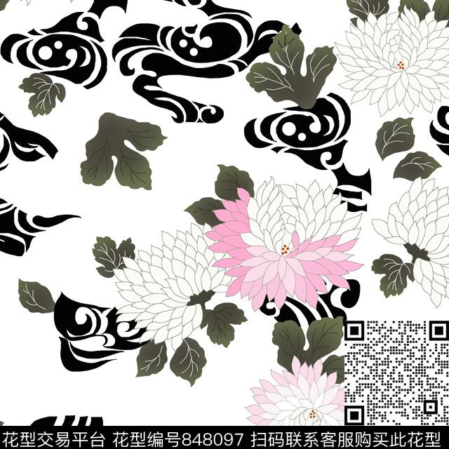 花卉菊花纹样传统印花华亿平台下载（图片编号: 848097） - 瓦栏（Walan）