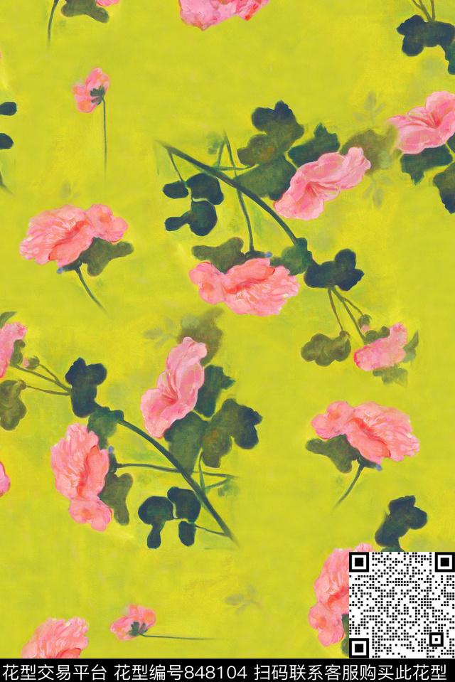 花卉复古中国风数码印花华亿平台下载（图片编号: 848104） - 瓦栏（Walan）