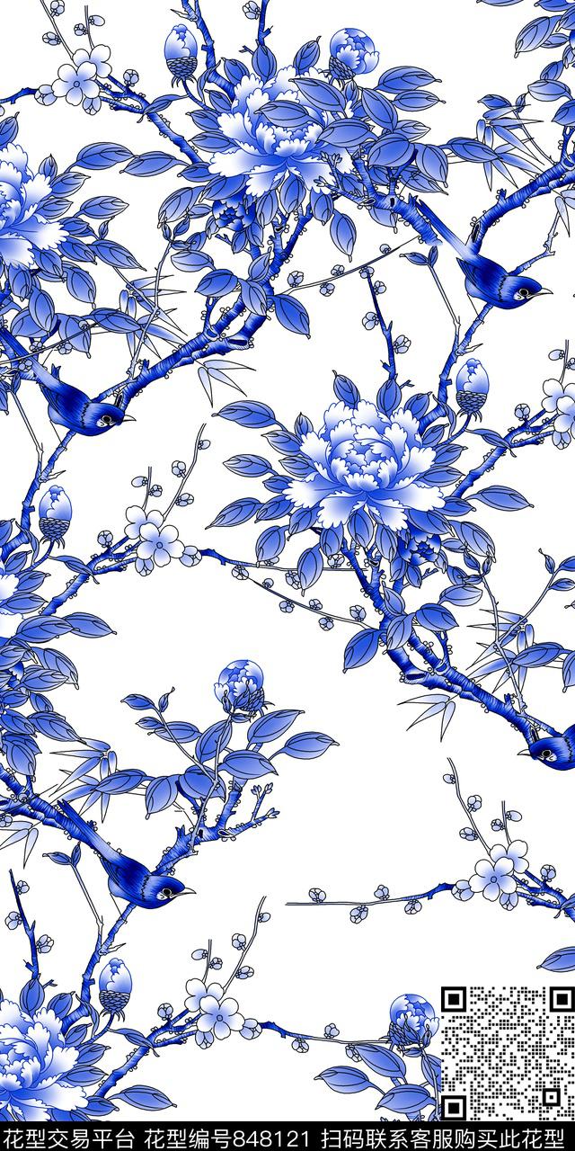民族风青花瓷中国风数码印花华亿平台下载（图片编号: 848121） - 瓦栏（Walan）
