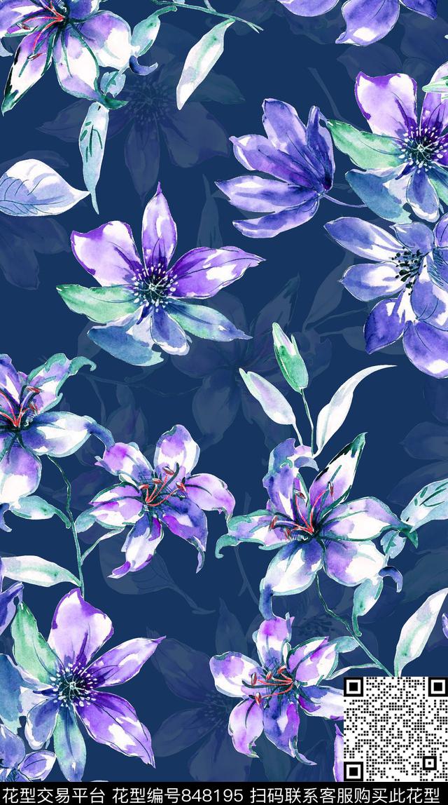 百合花瓣乱花数码印花华亿平台下载（图片编号: 848195） - 瓦栏（Walan）