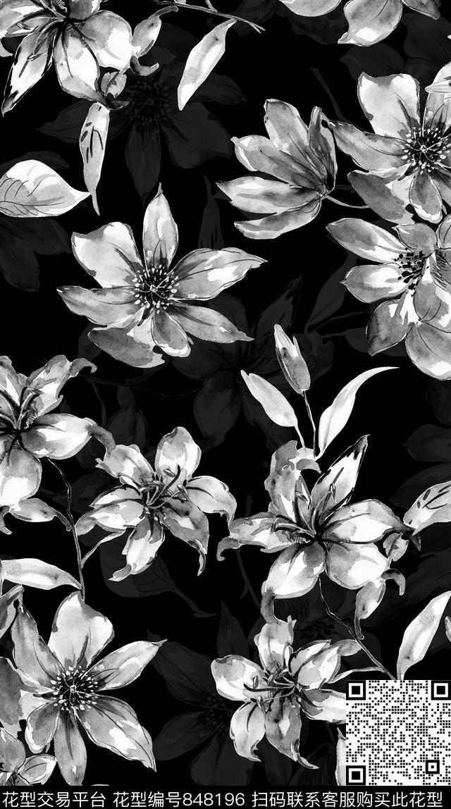 百合花瓣乱花数码印花华亿平台下载（图片编号: 848196） - 瓦栏（Walan）