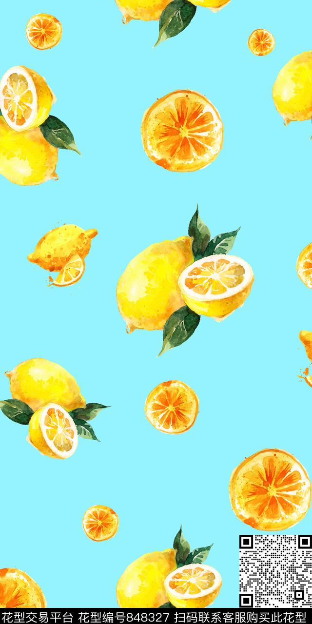 柠檬水墨水彩柠檬数码印花华亿平台下载（图片编号: 848327） - 瓦栏（Walan）