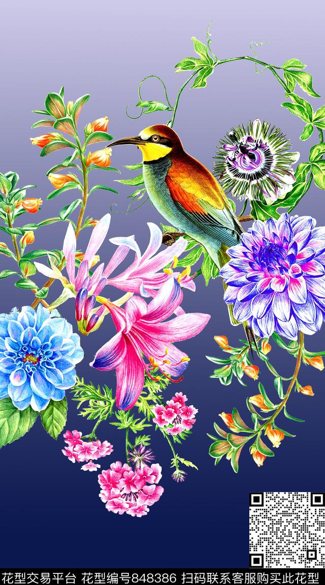 时尚手绘水彩数码印花华亿平台下载（图片编号: 848386） - 瓦栏（Walan）