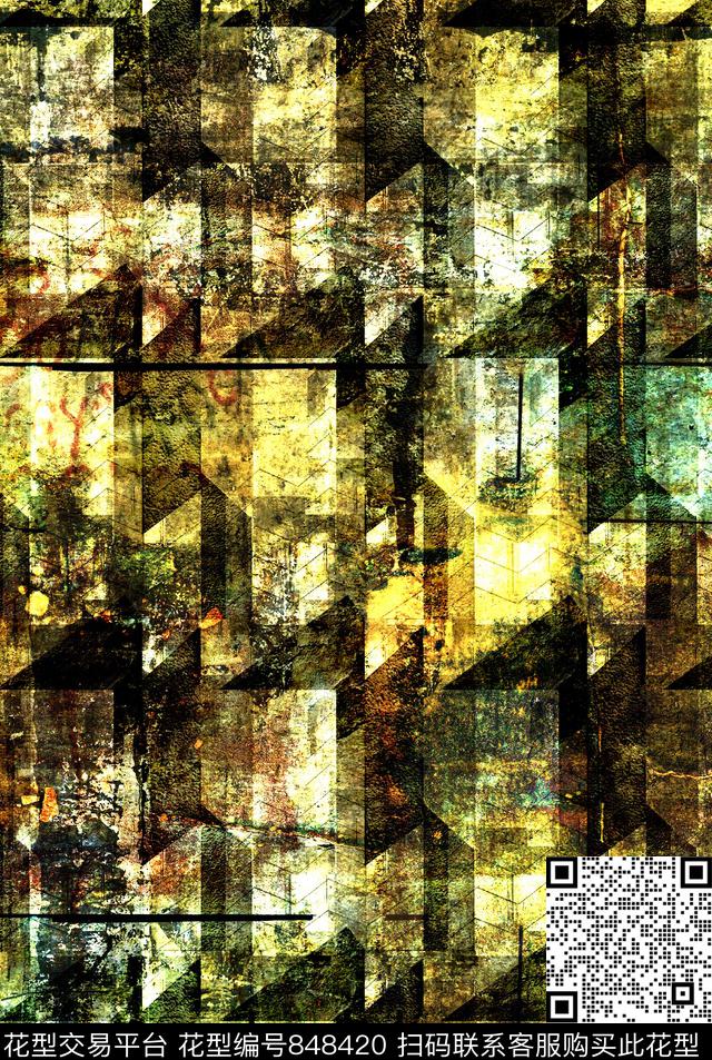 清新风抽象创意格子数码印花华亿平台下载（图片编号: 848420） - 瓦栏（Walan）