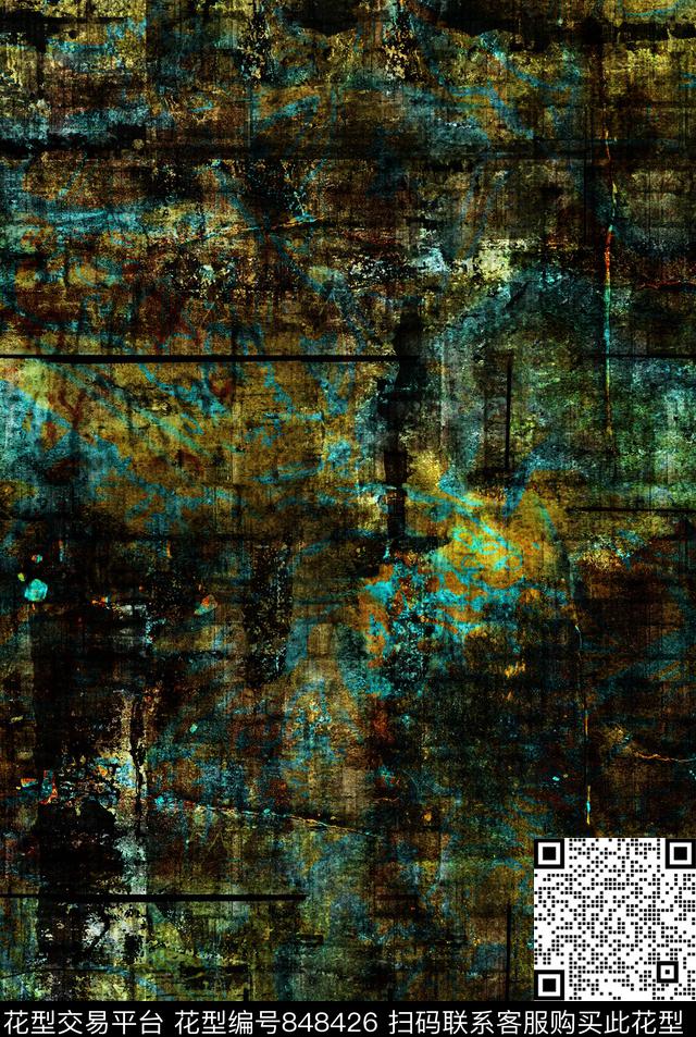 清新风波浪条纹抽象创意数码印花华亿平台下载（图片编号: 848426） - 瓦栏（Walan）