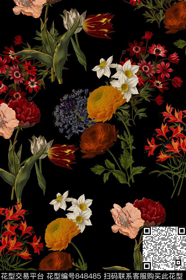 雏菊向日葵花朵数码印花华亿平台下载（图片编号: 848485） - 瓦栏（Walan）