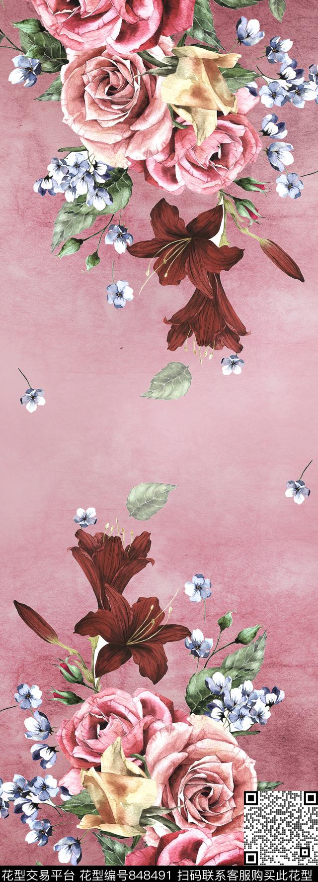 长巾油画花卉数码印花华亿平台下载（图片编号: 848491） - 瓦栏（Walan）
