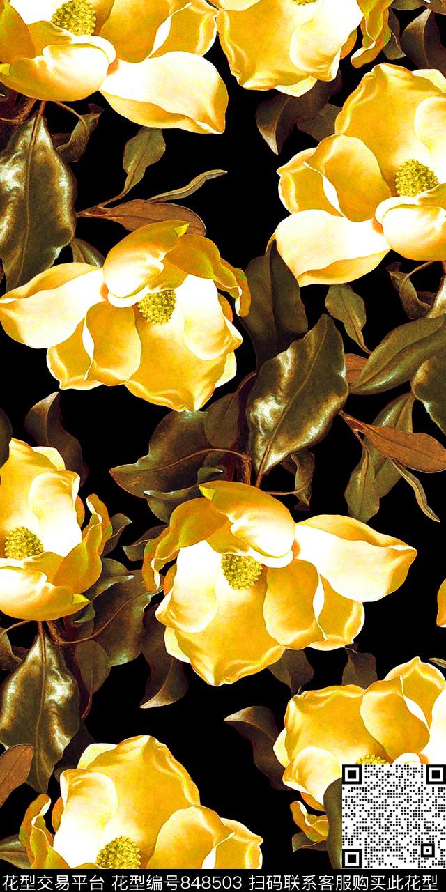 向日葵花朵花卉数码印花华亿平台下载（图片编号: 848503） - 瓦栏（Walan）