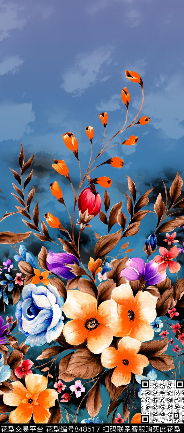 花卉乱花花朵数码印花华亿平台下载（图片编号: 848517） - 瓦栏（Walan）