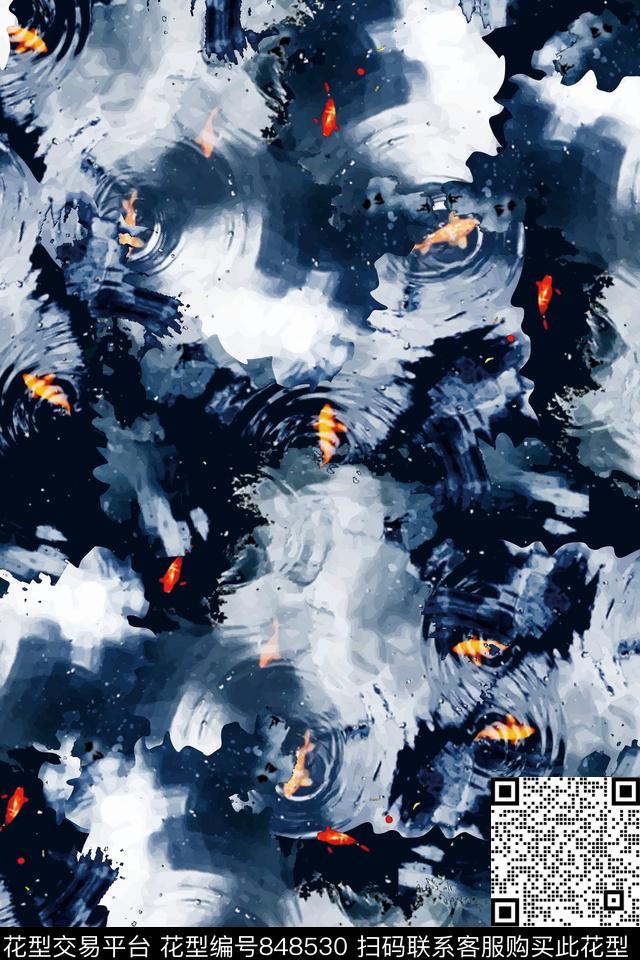 涟漪金鱼水纹数码印花华亿平台下载（图片编号: 848530） - 瓦栏（Walan）