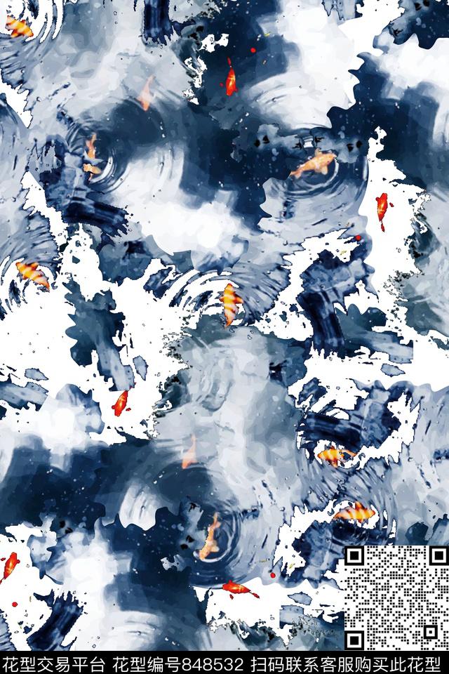 涟漪金鱼水纹数码印花华亿平台下载（图片编号: 848532） - 瓦栏（Walan）