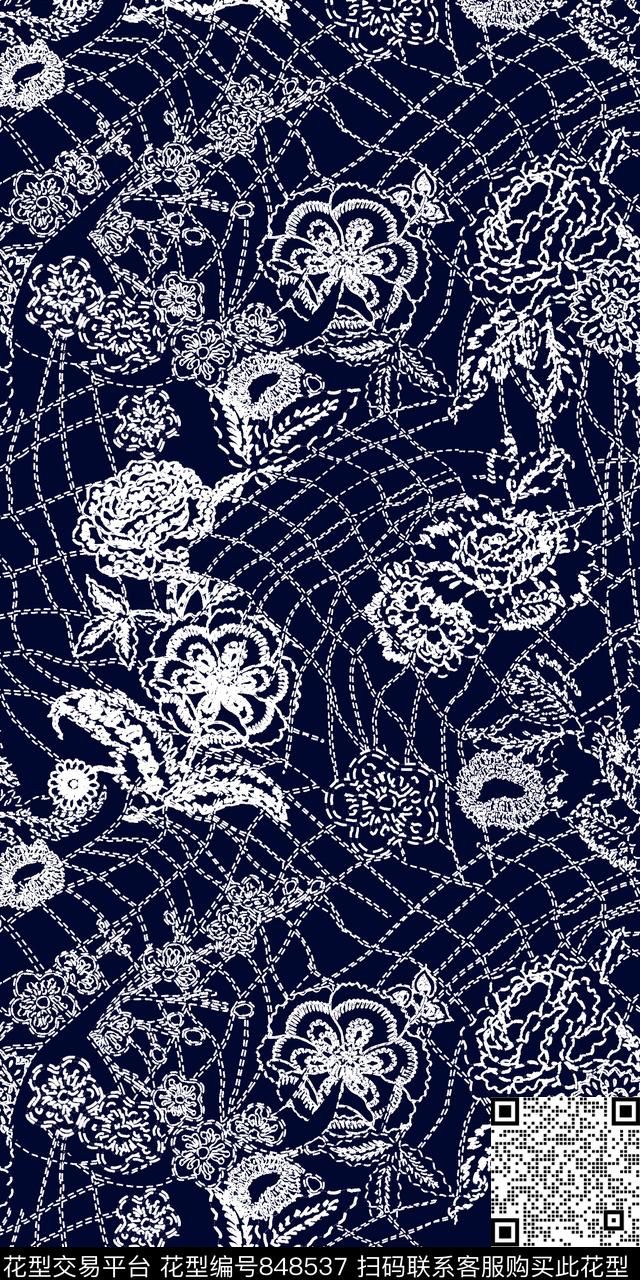 花朵花卉几何传统印花华亿平台下载（图片编号: 848537） - 瓦栏（Walan）